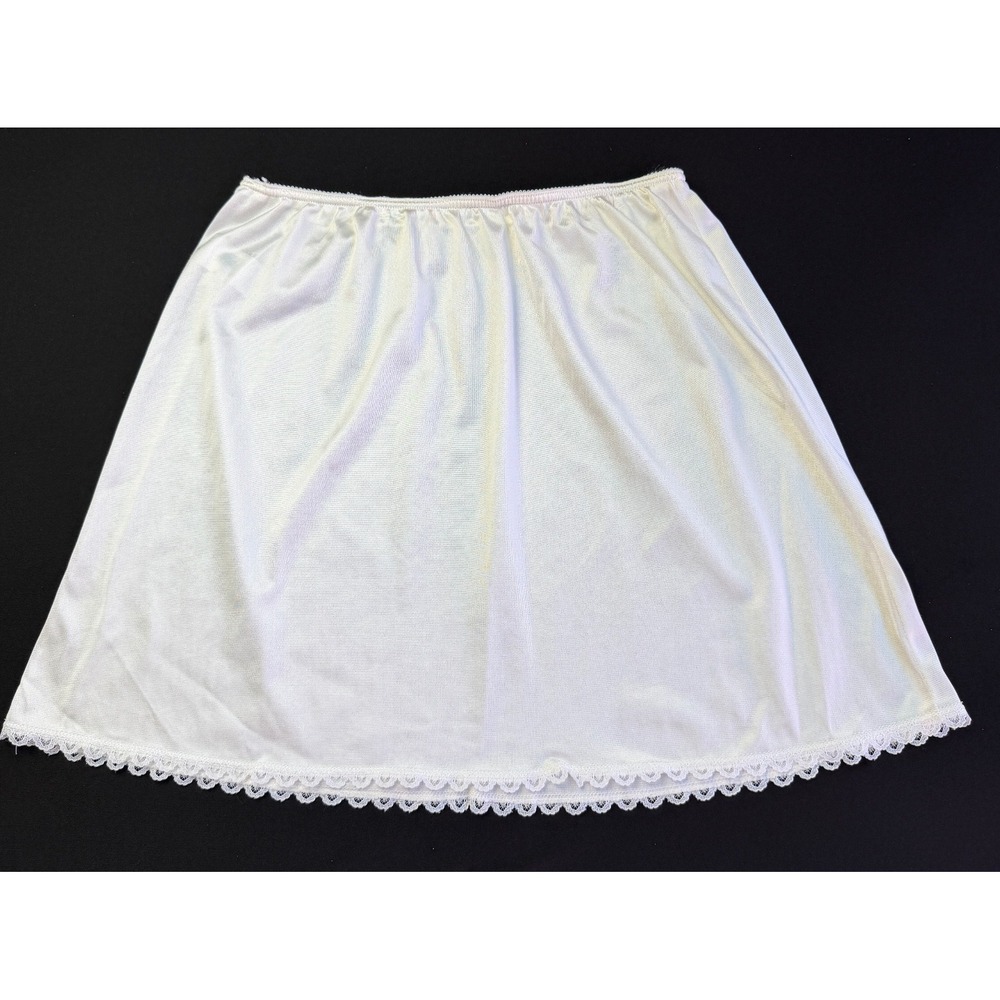 Vintage Sears White Lace Trim Half Slip Skirt Medium Antron III Nylon Mini 17015